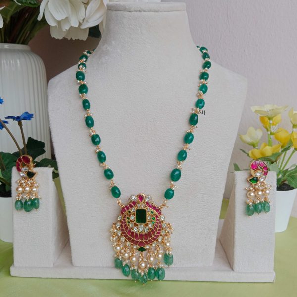 Dual Peacock Pendant Green Beads Haram