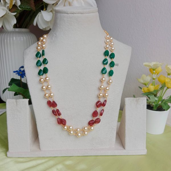 Artificial Red and Green Beads Chain with Pearls