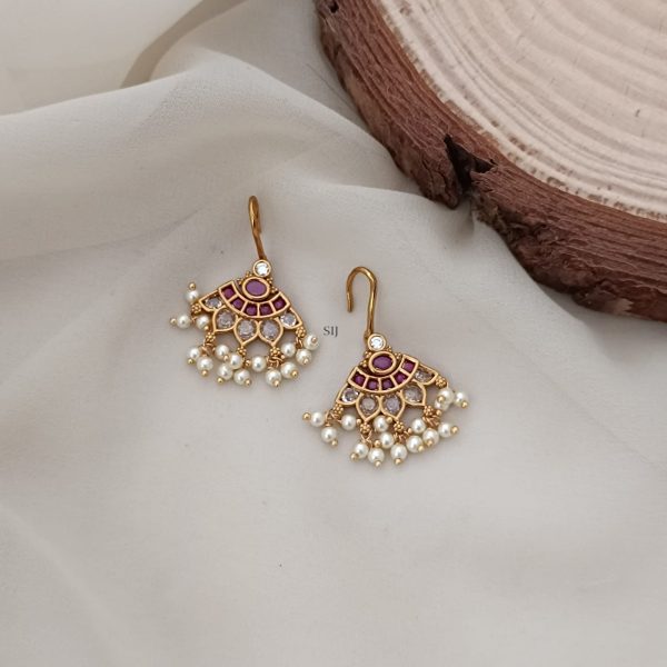 Gold Finish Multi Stones Hook Earrings with Guttapusalu