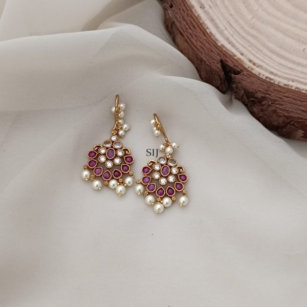 Artificial Kemp Stones With Pearl Hook Drop Earrings