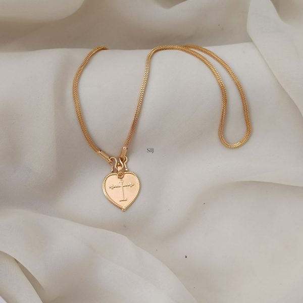 Gold Finish Chain with Cross Design in Heart Pendant