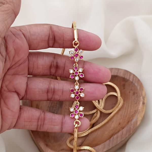 Imitation Mugappu Chain with Multi Stones Flowers Pendant