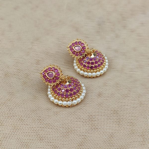 Imitation Ruby Stones Pearl Jhumkas