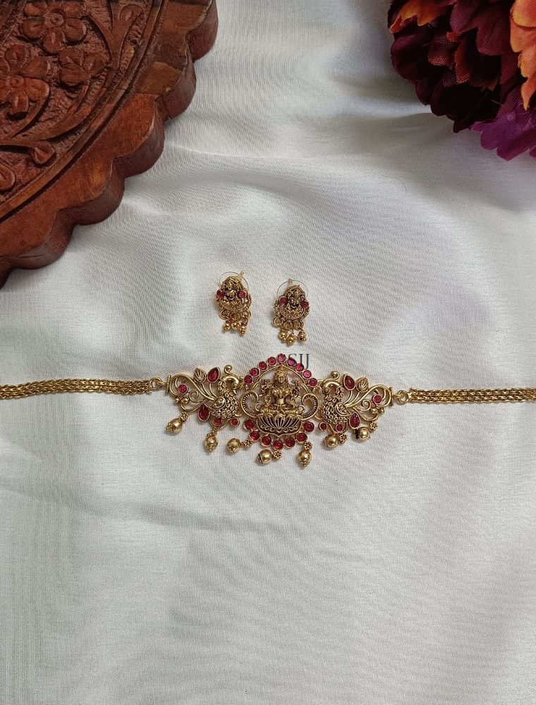 Imitation Lakshmi and Dual Peacock Choker with Red Stones