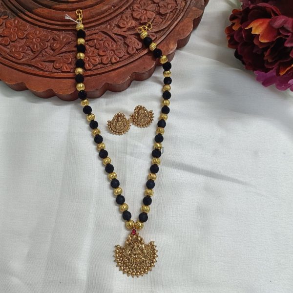 Black and Gold Beads Haram with Lakshmi Pendant