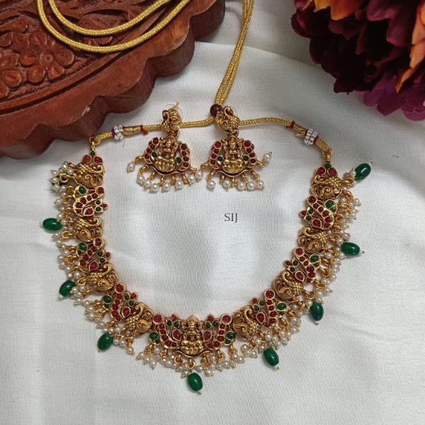 Multi Stones Lakshmi and Peacock Necklace with Guttapusalu