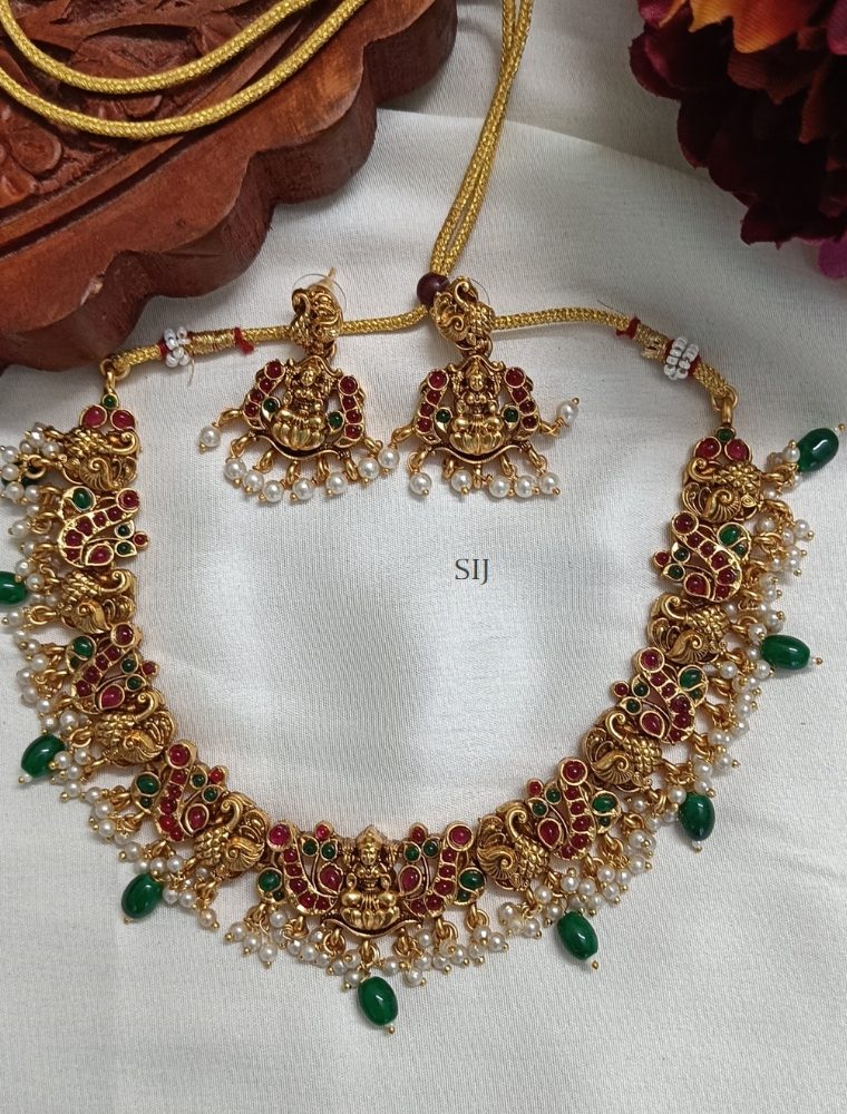 Multi Stones Lakshmi and Peacock Necklace with Guttapusalu