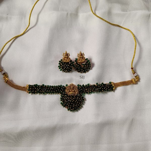 Traditional Green Beads Choker with Lakshmi Pendant