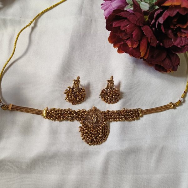 Gold Beads Choker with Krishna Pendant