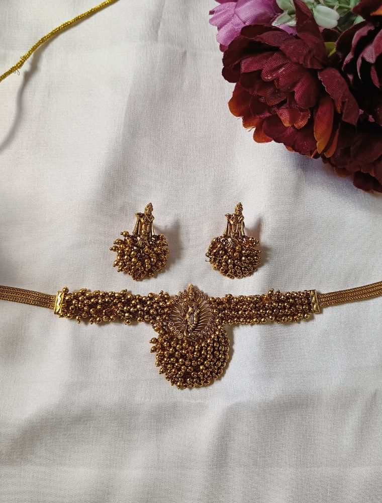 Gold Beads Choker with Krishna Pendant