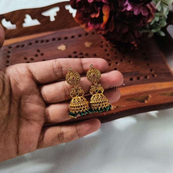 Imitation Green Stones Jhumkas