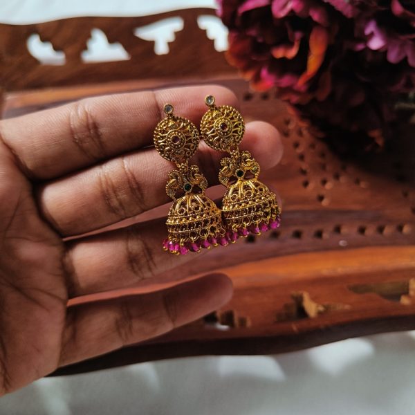 Traditional Pink Stones Jhumkas