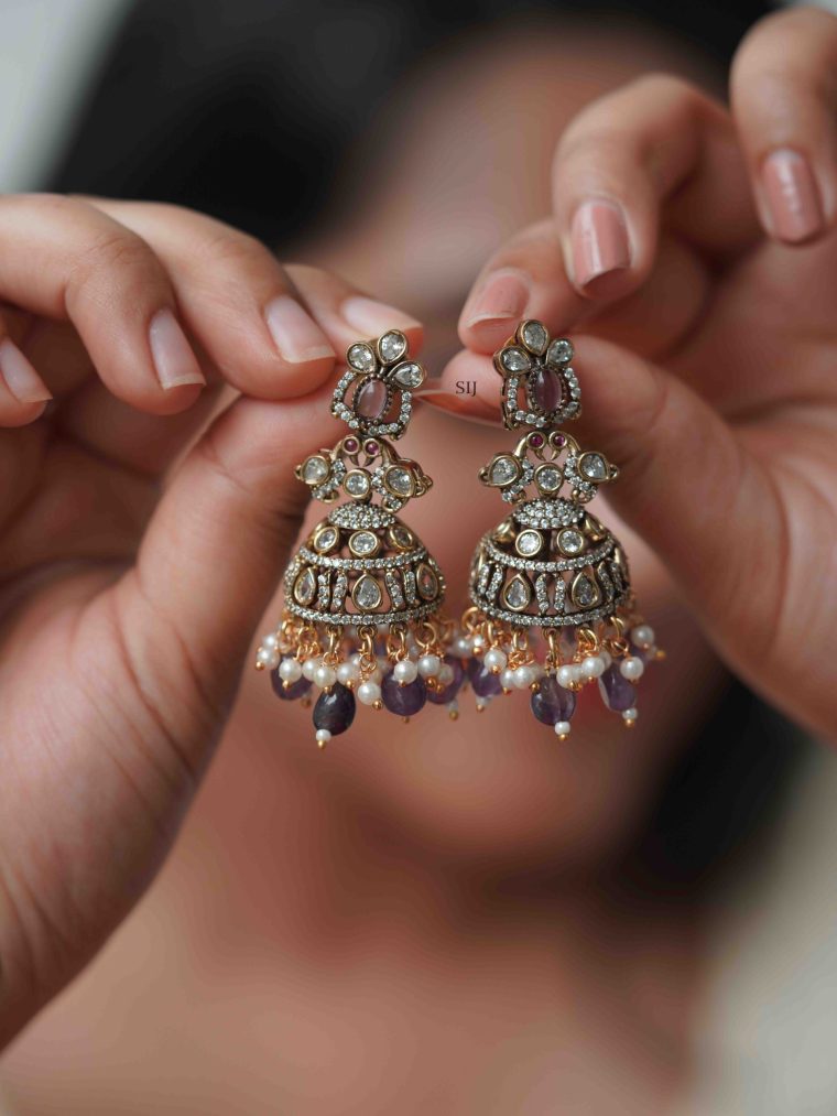 Artificial Victorian Polish Jhumkas with Dual Birds