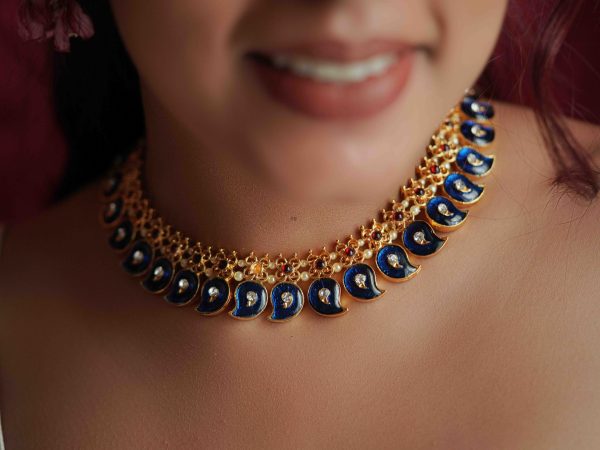 Artificial Mango Design Blue Stones Necklace