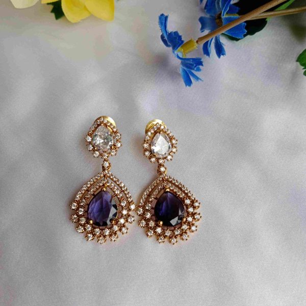 Artificial Purple And White Stone Earrings