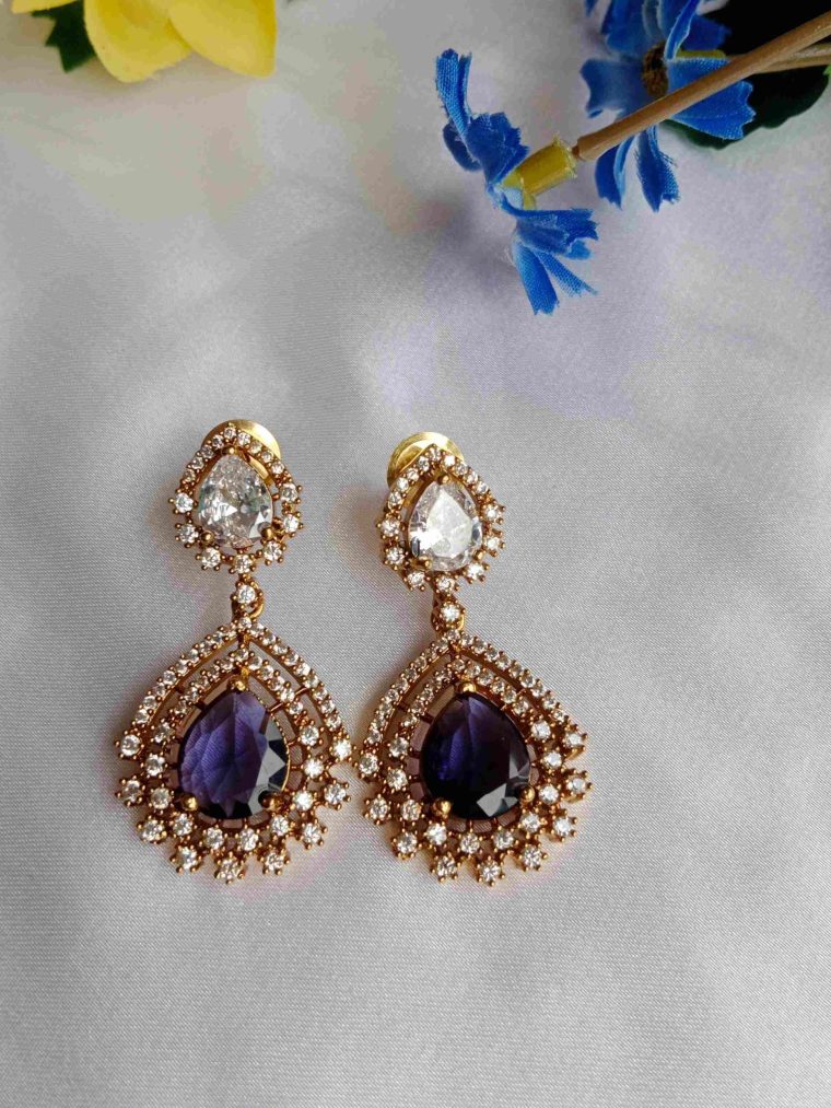 Artificial Purple And White Stone Earrings