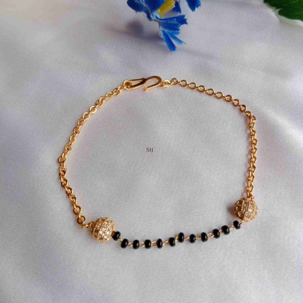 Gold Finish Black Beaded Bracelet