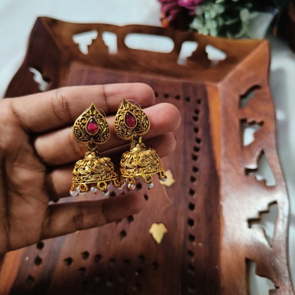 Gold Finish Heart Shaped Jhumkas