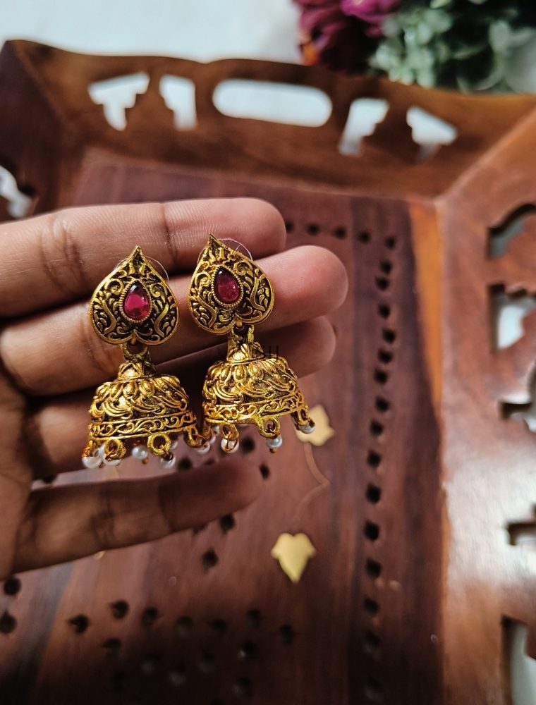 Gold Finish Heart Shaped Jhumkas