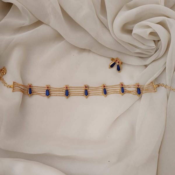 Gold Plated Blue& Pink Stones Palaka Choker