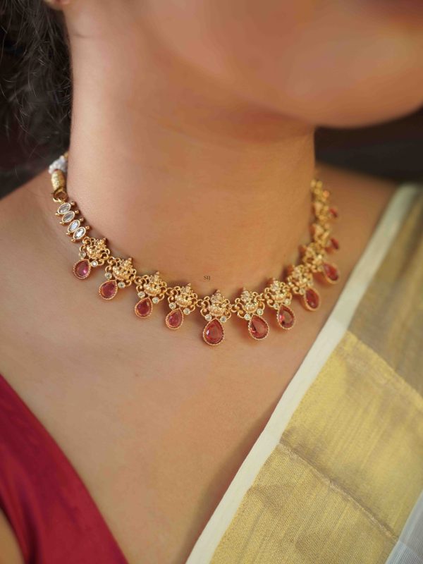 Traditional Lakshmi Teardrop Ruby Stone Necklace