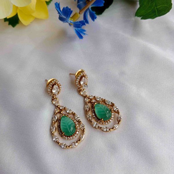 Victorian Green& White Stone Drop Earrings