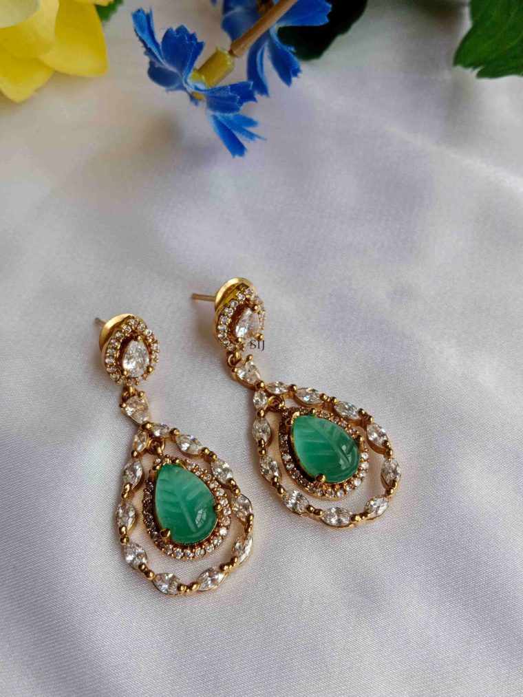 Victorian Green& White Stone Drop Earrings