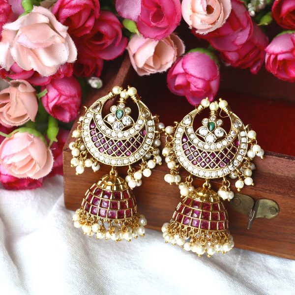 Artificial Kemp Pearl Chand Jhumkas