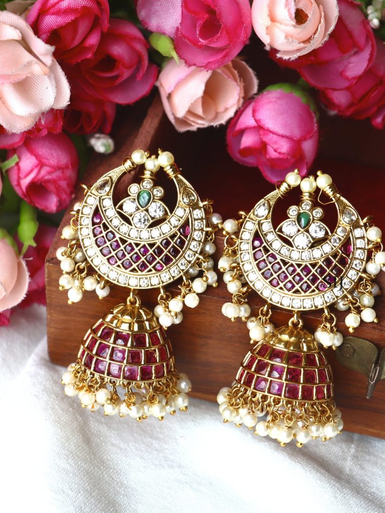 Artificial Kemp Pearl Chand Jhumkas