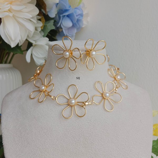 Gold Plated Big Flower Design Necklace