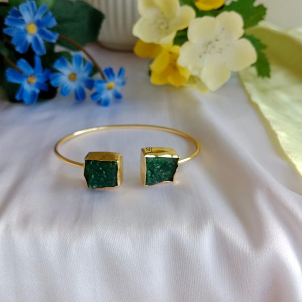 Gold Finish Green Stone Openable Bracelet