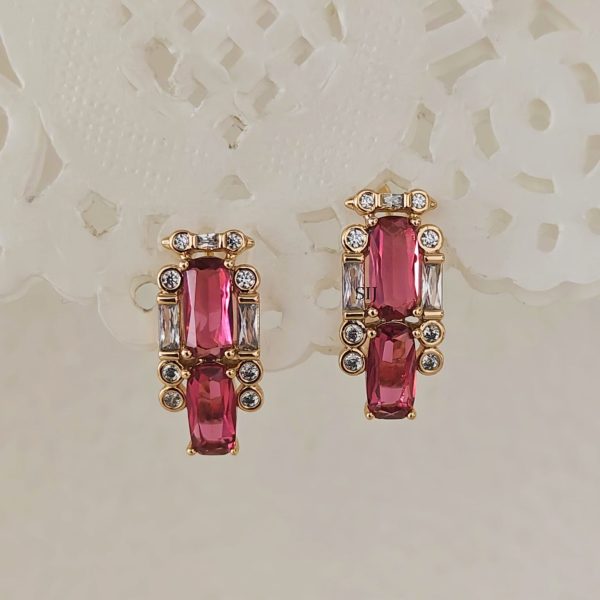 Ruby Stone Studded Sterling Silver Glamorous Earrings